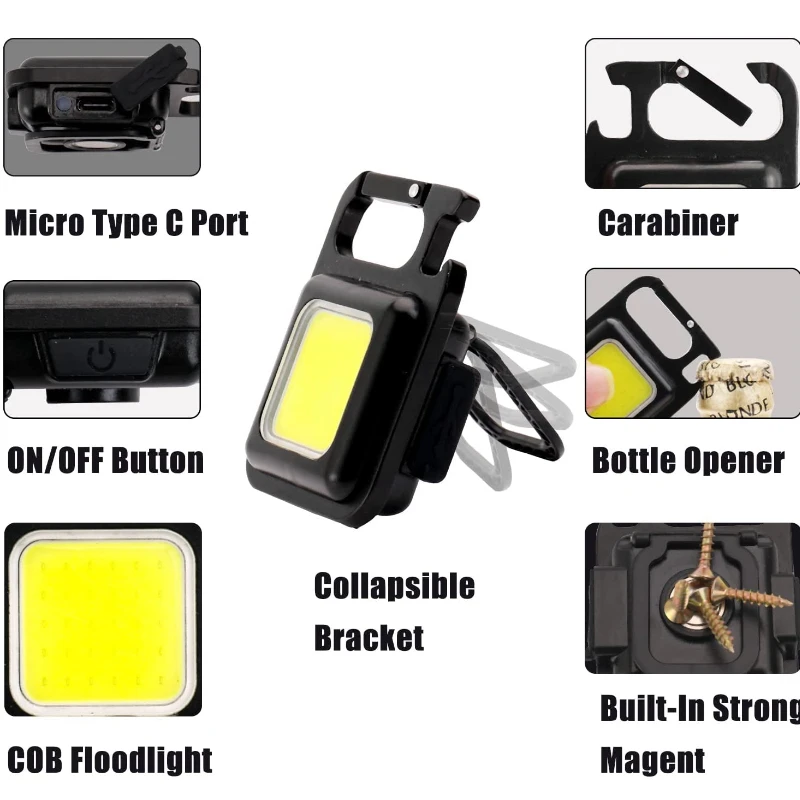 Mini Darbo Šviesos diodų (LED Kempingo Žibintas 6cm Žibintuvėlis Akinimo COB Pultelio Šviesos USB Įkrovimo Avariniai Žibintai Stiprus Magnetinis Šviesos 2