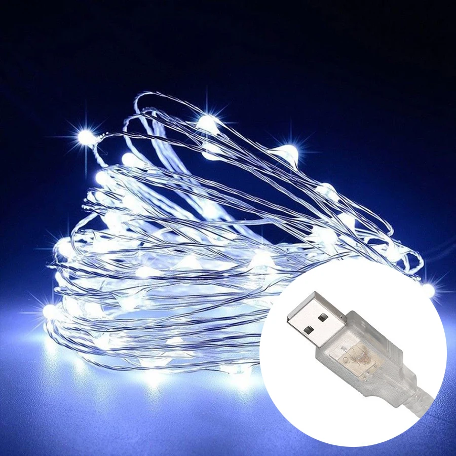 1M 2M 3M 5M LED String Žibintai, Sidabro spalvos Viela Pasakų Žibintai Girliandą Kalėdų Eglutė Kalėdų Lauko Vestuves Namų Dekoro USB Apšvietimas 0