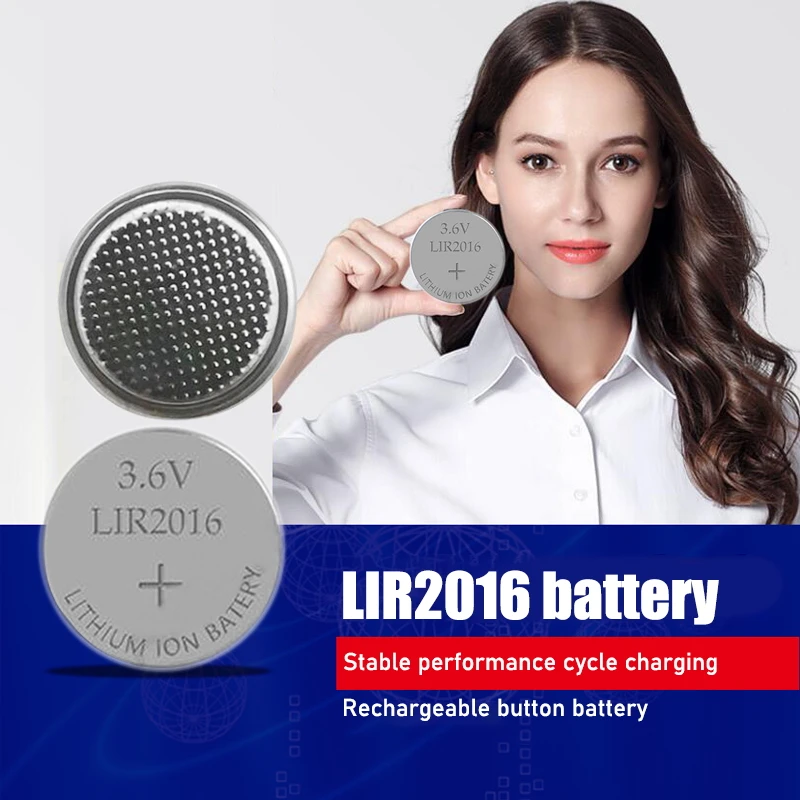 6PCS Li-ion Įkraunama Baterija LIR2016 3,6 V Ličio Mygtukas įmontuotas Monetos Elementų Baterijų Žiūrėti Ląstelių LIR 2016 Pakeičia CR2016 5