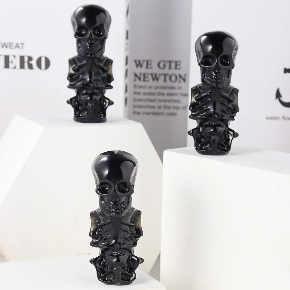 Gamtos Obsidianas krištolo kaukolės Akmenys Raižyti Gydymo Statula Ornamentu Reiki Raganavimas Prekių Liepsna akmens Wicca Helovinas