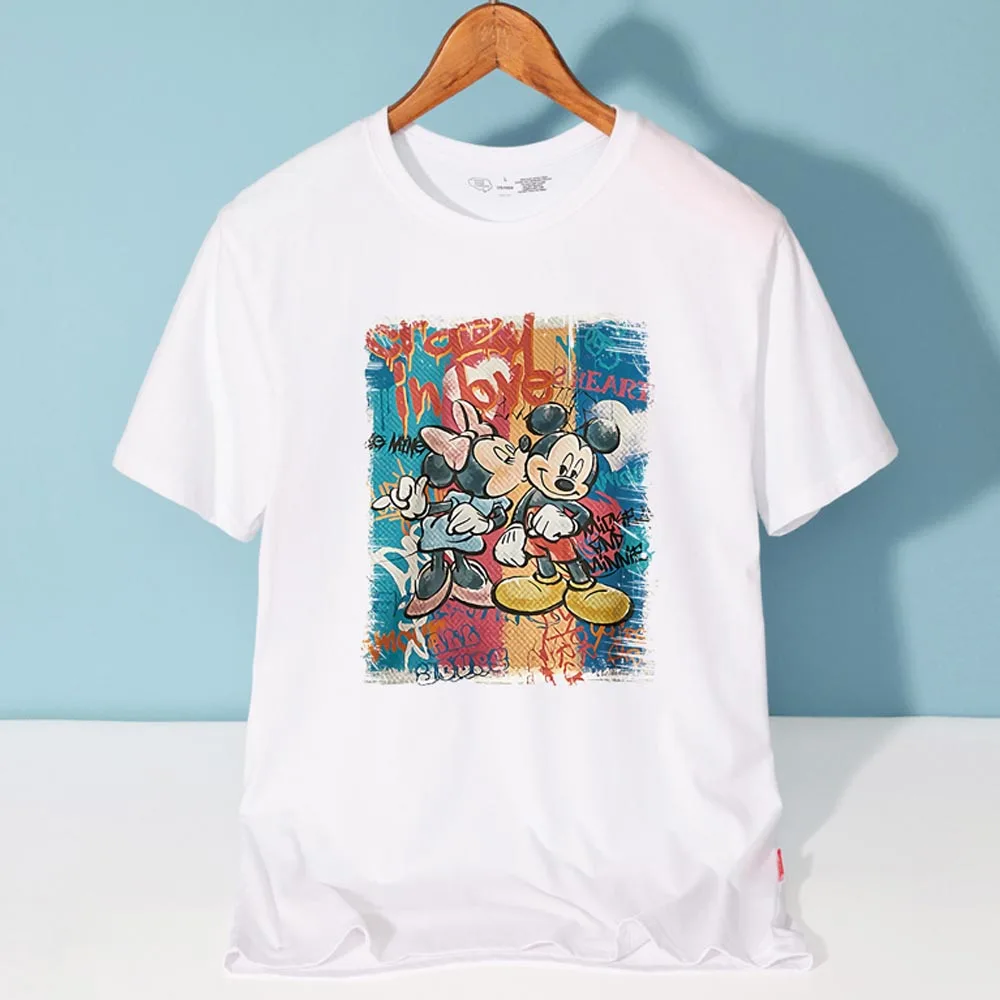 Disney Elegantiškos Mados Minnie, Mickey Mouse Laišką Animacinių Filmų Spausdinti Unisex Moterys T-Shirt O-Kaklo Megztinis Trumpomis Rankovėmis Tee Viršūnes 10 Spalva
