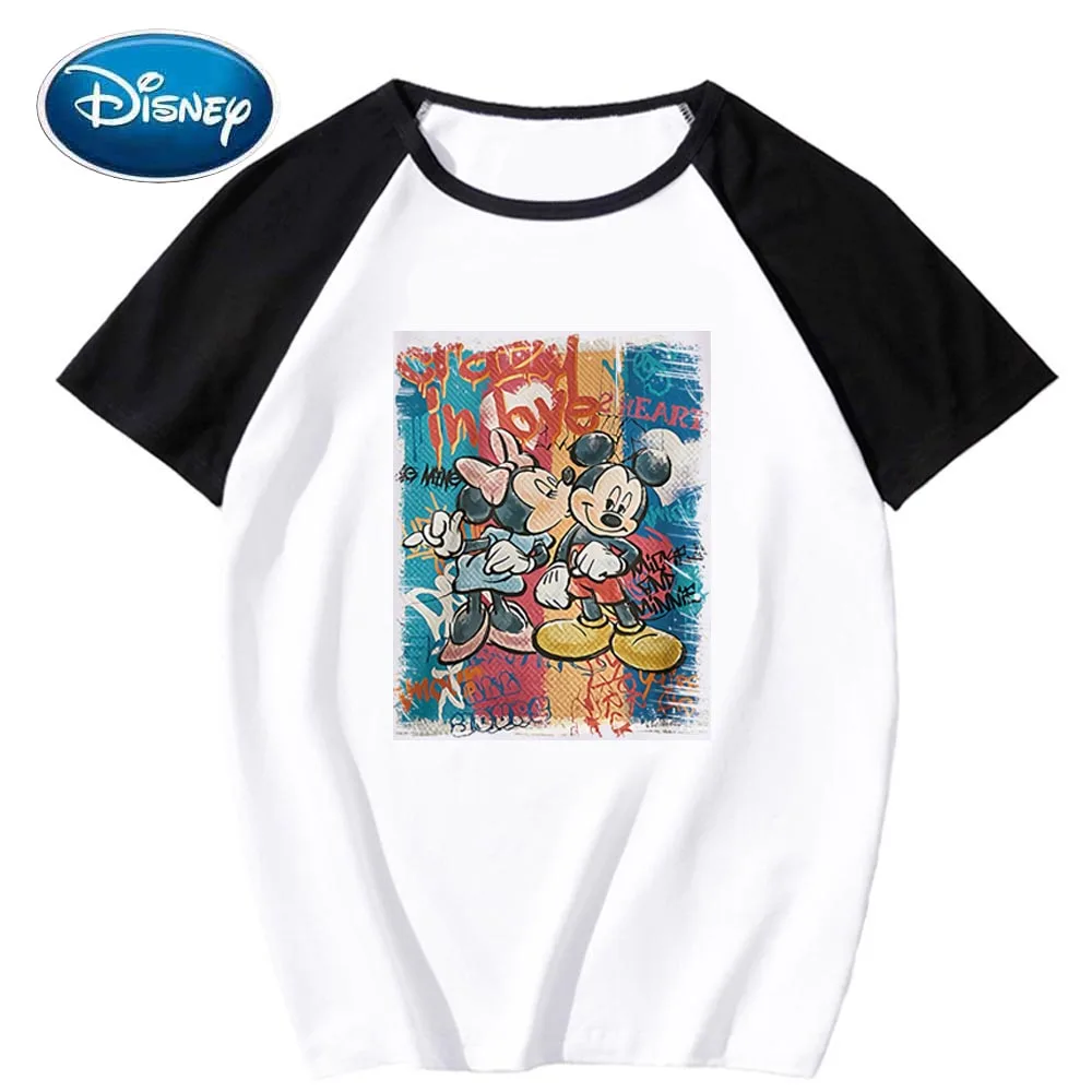 Disney Elegantiškos Mados Minnie, Mickey Mouse Laišką Animacinių Filmų Spausdinti Unisex Moterys T-Shirt O-Kaklo Megztinis Trumpomis Rankovėmis Tee Viršūnes 10 Spalva 1